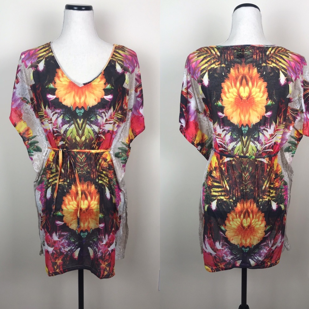H&M floral dress coverup with string sash belt